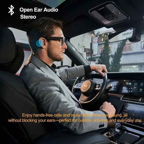 Miniatura 4 de OhO 64G - Gafas inteligentes con cámara Full HD y auriculares Bluetooth de oreja abierta, para deportes en interiores y exteriores, lentes con Negro