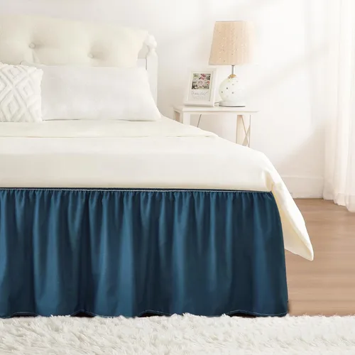 Miniatura 66 de Falda de cama RIMELA envoltura volante elástica que protege contra el polvo con color sólido, resistente a las arrugas y a la decoloración con Blanco