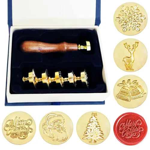 Miniatura 9 de Juego de 6 cabezas de sello de cera con cabeza de latón de cera+1 mango de madera+caja de regalo, sellos de cera de bendición
