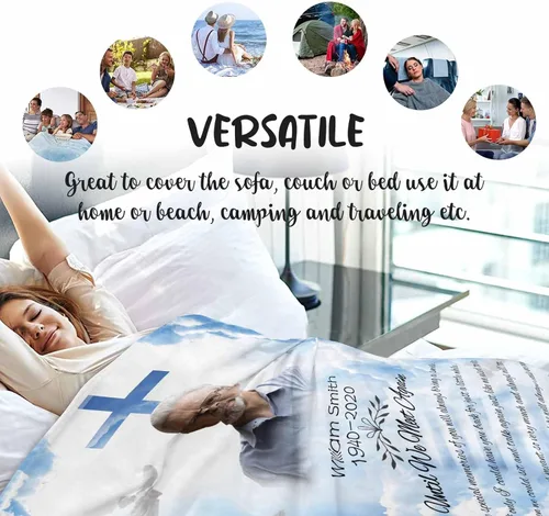 Miniatura 5 de Mantas conmemorativas personalizadas con fotos para seres queridos perdidos, manta de ángel de condolencia personalizada para regalo funerario