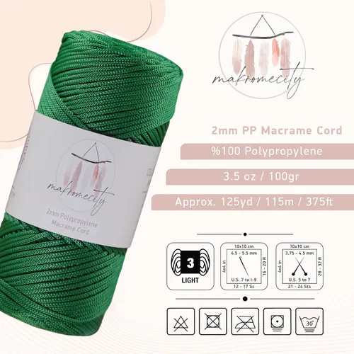Miniatura 2 de Makromecity, Cordón de macramé de poliéster de 2 mm x 38 m (125 yardas) 2 mm de polipropileno, cordón de macramé para crochet, bolsas de macramé