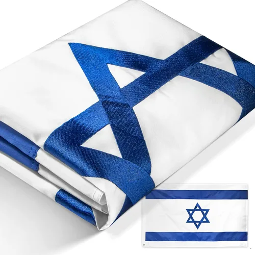 Bandera de Israel de la serie Anley EverStrong de 3x5 pies de alta resistencia - rayas bordadas y cosidas - 4 filas de costuras en el borde -