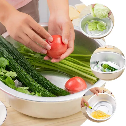 Miniatura 4 de BESTonZON Lavabo de aluminio olla de sopa frutas y verduras lavado espesar cocina olla multiusos lavabo mezclador bol versátil