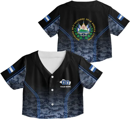 Miniatura 9 de Custom El Salvador Crop Top Baseball Jersey Camisa Salvadoreña Salvadoreña Camisa para Mujer Camisas De El Salvador para Mujer Blc9