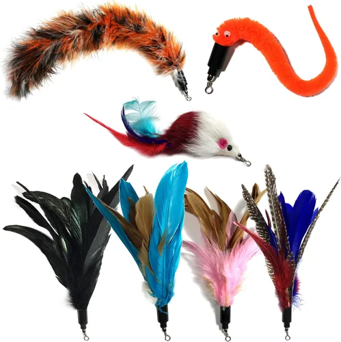 Pet Fit for Life 7 piezas - Plus Bonus - Plumas de repuesto y peludo suave para varitas interactivas de juguete para gatos y gatitos..