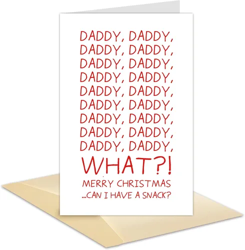 Divertida tarjeta de Navidad con texto en inglés «Can I Have Snack?» Navidad traviesa para papá de hijo e hija, bonita tarjeta de Navidad con mensaje