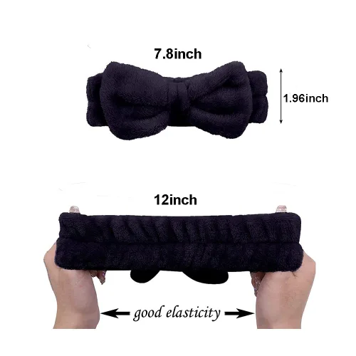Miniatura 4 de Diadema para lavar la cara, spa, pulseras de secado rápido, absorbente, para mujer, 6 unidades (negro y gris)