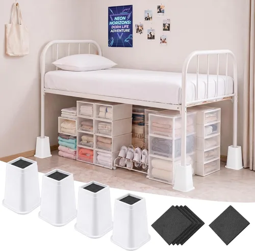 Miniatura 11 de Novabright Paquete de 4 elevadores de cama para dormitorio universitario de 6 pulgadas, extensores de cama de plástico extra resistentes, apilables