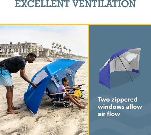 Miniatura 7 de Sport-Brella Super-Brella UPF 50+ Sun and Rain Canopy Umbrella, 8 Foot Portable Beach Shelter with Side Panels, Wind Flaps, and Carry Bag, Blue