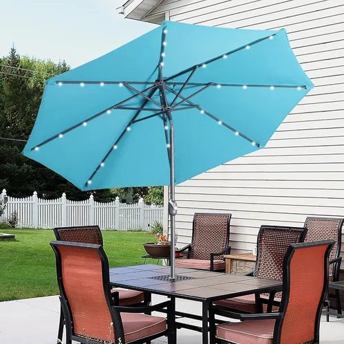 Miniatura 10 de MONDAWE Sombrilla de patio al aire libre de 9 pies con botón de inclinación y manivela, sombrilla redonda de aluminio con 8 varillas resistentes
