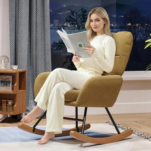 Miniatura 7 de Nursery Rocking Chair Upholstered, High Backrest Glider Rocker Accent Chair with Padded Removable Cushion Comfy Nursing Chair for Living Room