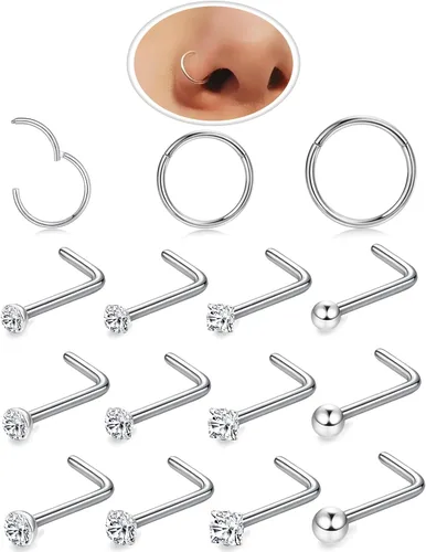 Miniatura 20 de Nose Rings Hoop and Nose Studs Sets for Women Men,Hypoallergenic 316L Surgical Stainless Steel Hinged Clicker Segment Nose Rings Hoop Helix