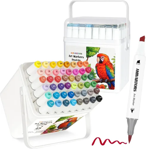 Rotuladores de alcohol con punta de pincel, 48 colores de rotuladores de doble punta para artistas, pincel y cincel, tinta de gran capacidad de