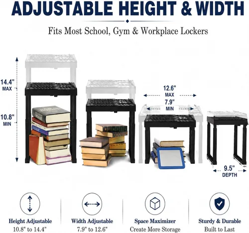 Miniatura 2 de Svartur Estante de casillero para casillero escolar, altura y ancho ajustables, organizador de casillero, apilable, herramientas de casillero