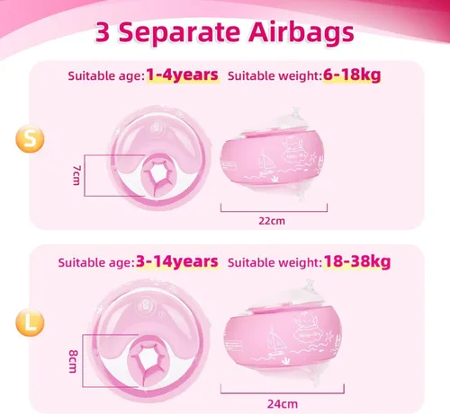 Miniatura 3 de Flotadores inflables de brazo para niños, bandas de brazo de natación rosa y azul para piscina, flotadores de brazo para piscina, alas de agua