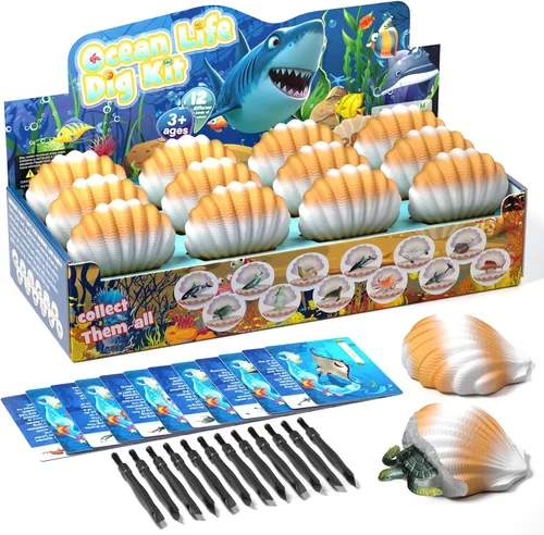 EARTH'SCODE Kit de Excavación de Animales Oceánicos, Ladrillos de Excavación de Conchas Marinas, Regalo Educativo Científico para Niños