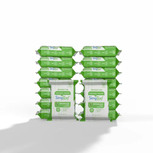 Simpleaf Toallitas húmedas desechables de aloe vera, ecológicas, sin parabenos ni alcohol, hipoalergénicas y seguras para pieles sensibles, fórmula