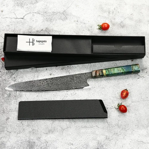 Miniatura 2 de Cuchillo de chef damasquinado, mango único de una sola pieza, cuchillo de cocina profesional de chef japonés Vg10, 67 capas, acero damasquinado
