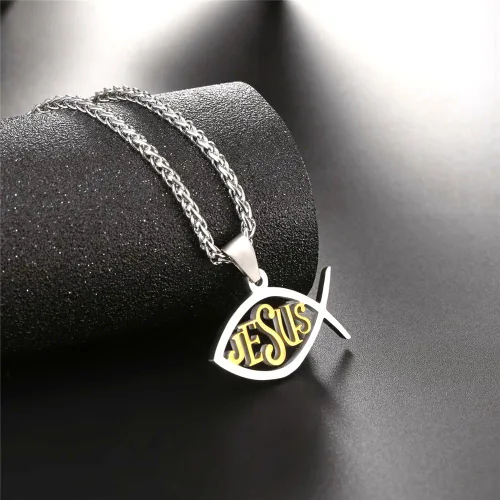 Miniatura 4 de U7 Colgante de cruz ortodoxa rusamanos rezandosigno de Ichthys para hombres y mujeres, acero inoxidable chapado en oro de 18K, collar religioso