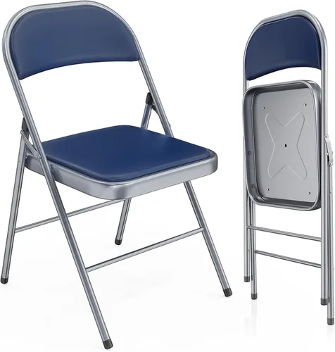 Miniatura 12 de VINGLI 1 paquete de sillas plegables con asientos acolchados, estructura metálica con asiento y respaldo de cuero sintético, capacidad de 350 Negro