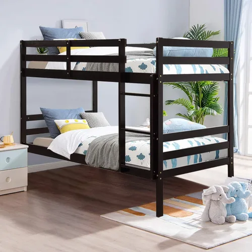 Miniatura 2 de Costzon Literas de tamaño individual sobre individual, dos camas convertibles de madera, litera de madera maciza de goma con escalera integrada