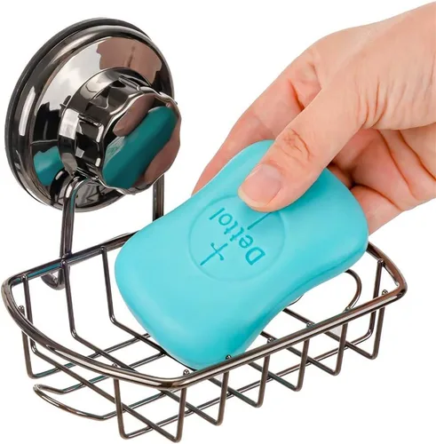Miniatura 3 de SANNO Soporte de jabón con ventosa con ganchos, bandeja ahorradora de jabonera, soporte para esponja de jabón para pared de ducha, baño, bañera