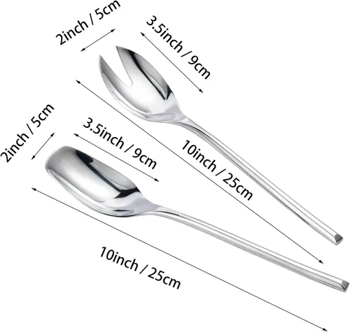 Miniatura 2 de IMEEA Juego de servidores de ensalada de acero inoxidable 18/10, cuchara y tenedor de 10 pulgadas, utensilios para servir ensaladas