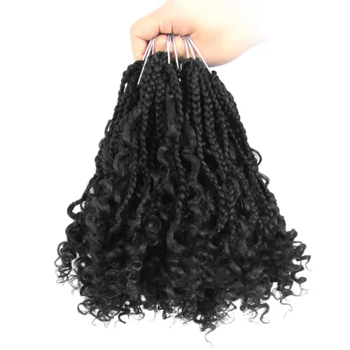 Miniatura 14 de Niseyo - Caja diosa con trenzas de pelo a crochet de 8 pulgadas, paquete de 8 unidades, trenzas de caja a crochet cortas, extremos rizados