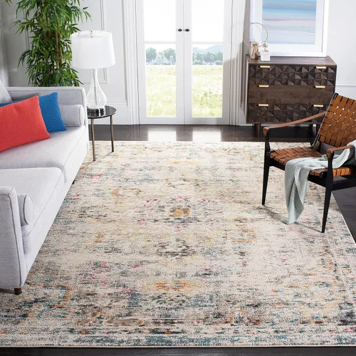Miniatura 52 de Safavieh Madison Collection (MAD473M) Tapete redondo de 4 pies, azul y azul claro, diseño chic y bohemio desgastado de medallón, no pierde fibras