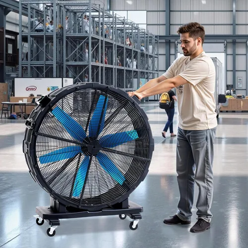 Miniatura 9 de Albott Ventilador de tambor industrial de 36 pulgadas, ventilador de piso de alta velocidad de plástico de 500 W con ruedas y velocidad variable