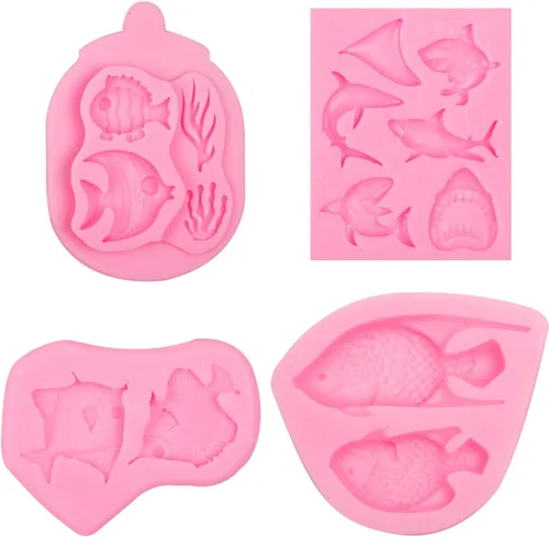 Miniatura 9 de Moldes de chocolate de pescado, tiburón marino, coral, moldes de silicona para dulces, moldes para hornear fondant con temática de mar