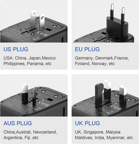 Miniatura 4 de Adaptador de enchufe universal de viaje internacional, adaptador de enchufe de viaje europeo 5 en 1 W/3.5A 2xUSB-A y 2xUSB C cargador de pared