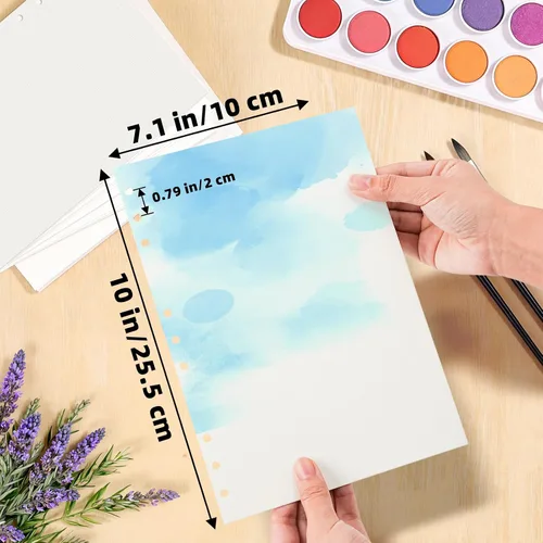 Miniatura 3 de Vienrose Papel de acuarela de 8.5 x 5.5 pulgadas a granel, 12 hojas de papel de acuarela con agujeros para carpetas de 3 anillas, cuadernos