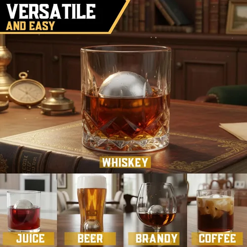 Miniatura 7 de G&J's Finest Premium - Juego de 4 bolas de acero inoxidable para whisky, 2 bolas extragrandes y 2 de gran tamaño con bolsas para congelador y pinzas