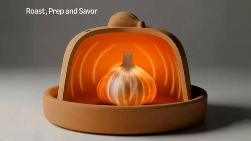 Miniatura 2 de Eurita Terra Cotta - Asador de ajo con tapa y ventilación de vapor, horneador de ajo de arcilla natural para horno o microondas, plato para asar ajo