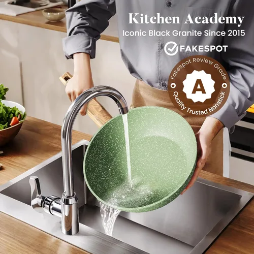 Miniatura 4 de Kitchen Academy Juego de utensilios de cocina de inducción de 17 piezas con plancha, ollas y sartenes de granito verde antiadherentes, juego