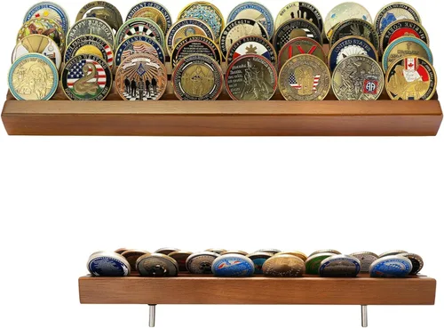 Miniatura 10 de ASmileIndeep Expositor de monedas de desafío militar pequeño de madera maciza, soporte para monedas con capacidad para 10-12 monedas, soporte
