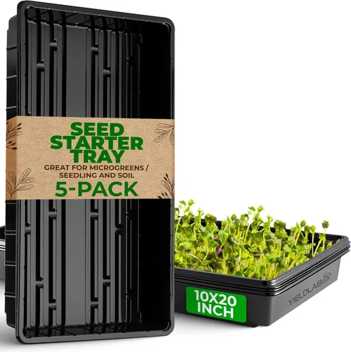Paquete de 5 bandejas de propagación de plantas de plástico negro de 10 x 20 pulgadas, bandejas de cultivo para jardín, plantación, plántulas, suelo