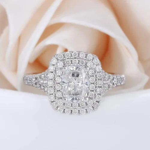 Miniatura 2 de DovEggs Anillo de compromiso con halo de moissanita y halo de moissanita de color H-I de plata de ley de 1 ct de 0.197 x 0.276in para mujer, Para