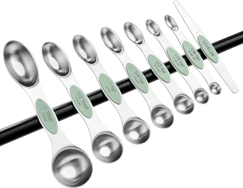 Miniatura 9 de Spring Chef Juego de 8 cucharas magnéticas de medición de acero inoxidable con nivelador, juego de cucharaditas y cucharas de mesa de doble cara