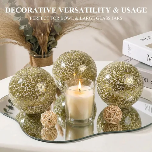 Miniatura 17 de DomeStar Juego de 3 bolas decorativas de 4 pulgadas de turquesa para cuencos, bolas de vidrio para centros de mesa, esfera de mosaico para Multicolor