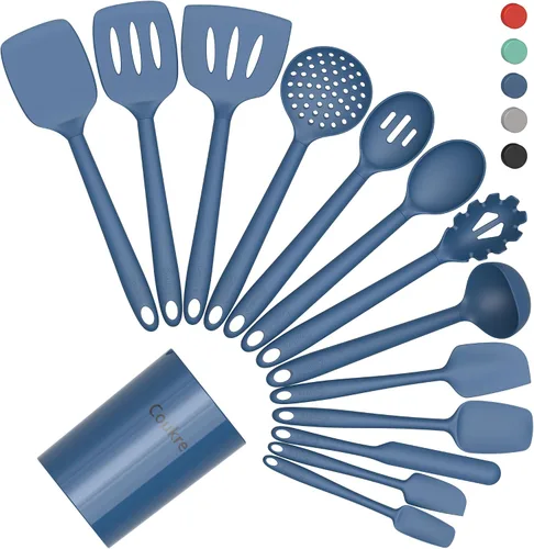 Miniatura 12 de Coukre Juego de utensilios de cocina de silicona con soporte, resistentes al calor, herramientas de cocina de grado alimenticio, espátula, cuchara