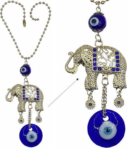 Miniatura 9 de LUCKBOOSTIUM Adorno único y elegante de elefante feliz con cristal azul y borla colgante de protección espiritual para la salud y la buena suerte