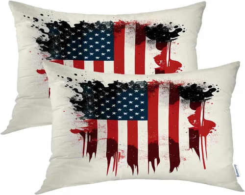 Miniatura 9 de Batmerry American Flag Ink Dot Throw Pillow Covers, Red Blue White Stars Abstract Decorative Pillow Covers Digital Printing Blended for Couch Sofa