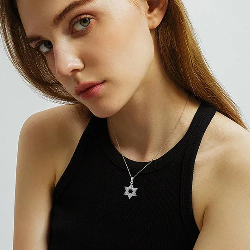 Miniatura 2 de URONE Collar de plata de ley 925 con dije de estrella de David con estrella de David, joyería judía, regalos para hombres y mujeres, Plata