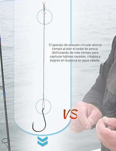 Miniatura 3 de Anillos circulares de acero para agua salada, 25 ganchos circulares resistentes con alambre de líder, bajo y bagre, señuelo de pesca
