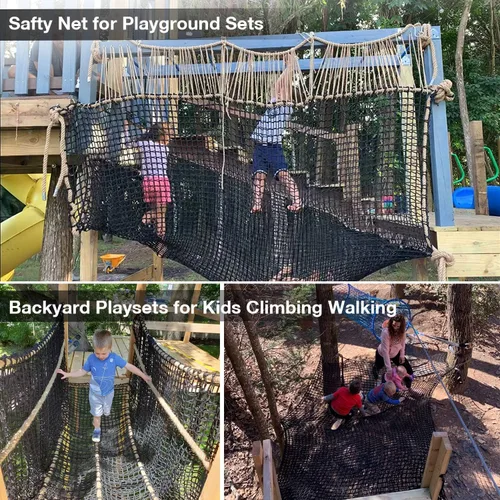 Miniatura 7 de Jalunth Red de seguridad para juegos para niños, red de carga para escalar, accesorios para casa de árboles, juego de equipo al aire libre, doble