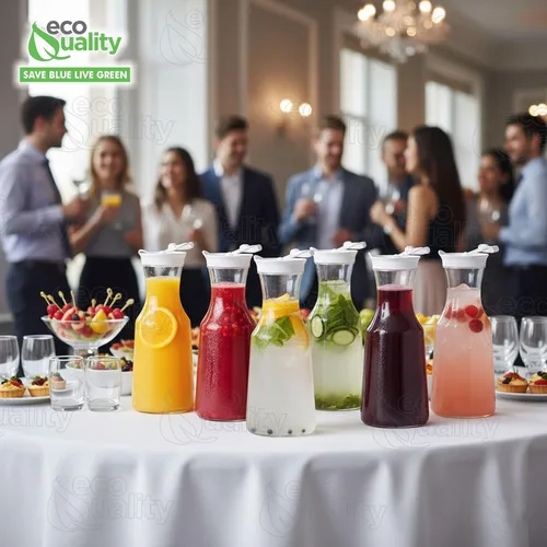 Miniatura 7 de EcoQuality Jarra de agua de plástico transparente de 54 onzas con tapa abatible, 1 paquete, botella de base cuadrada con boquilla para barra