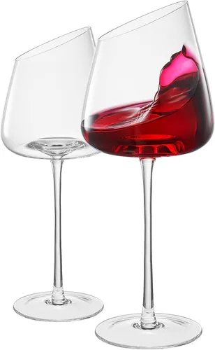 Miniatura 9 de Khen Copas de vino rosa, regalo Juego de 2 Cristalería inclinada de 18 onzas color rubor rosa, vidrio de tallo alto, regalos para esposa, novia