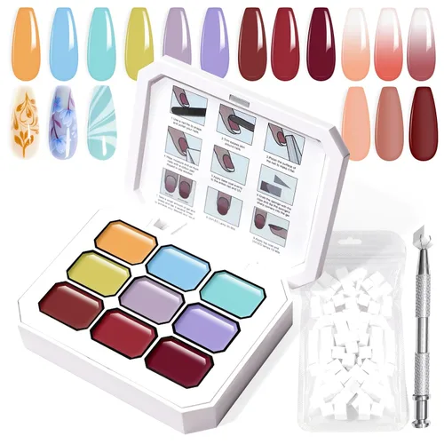 Miniatura 11 de Juego de esmaltes de gel con gradiente, 9 colores ombre, esmalte de gel para uñas rojo, marrón, azul claro, rosa, esponjado para pigmento, Pat Aura